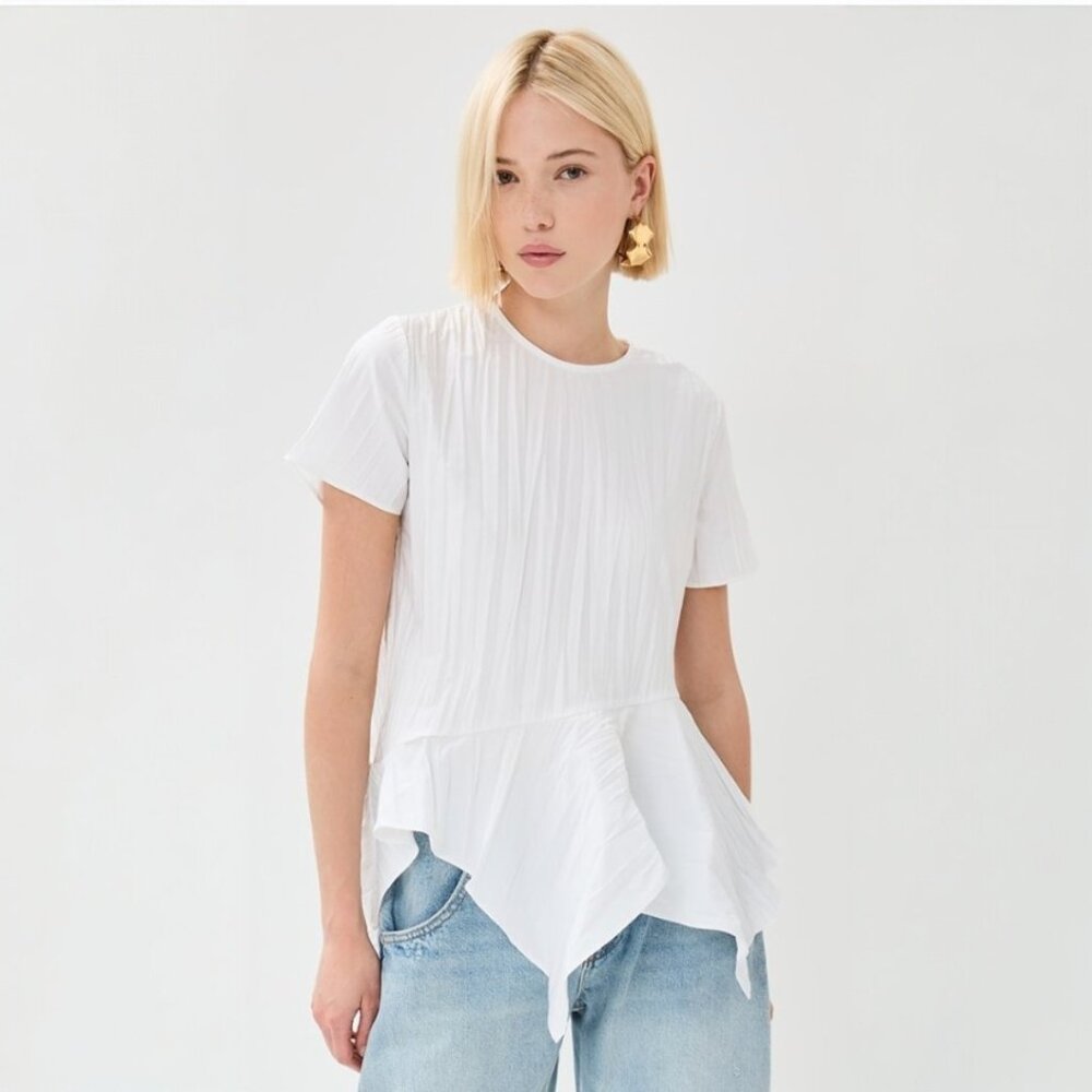 Marques Almeida Cap Sleeve Plissé Top